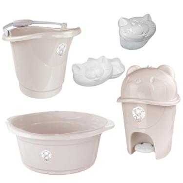 Imagem de Kit Banho Bebe Adoleta Bacia Saboneteira Lixeira E Outros (Linho)