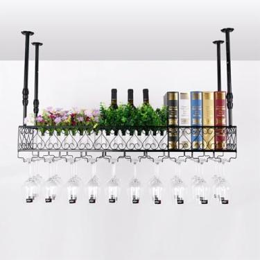 Imagem de Rack de vinho suspenso prateleiras de bar flutuante prateleira de exibição de garrafa de licor montada na parede com suporte de armazenamento de copo de vinho para garrafas de bebidas para casa, bar