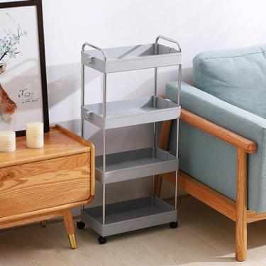 Imagem de Carrinho de armazenamento com rodinhas de 4 níveis - Carrinho utilitário móvel, organizador de cozinha multifuncional com rodas bloqueáveis, prateleiras que economizam espaço, 21 cm de altura