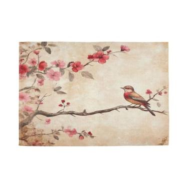 Imagem de Burbuja Jogo americano retrô de pássaro em galho, conjunto de 4, tapetes de mesa laváveis antiderrapantes, resistentes ao calor, para cozinha, mesa de jantar, ambientes internos e externos