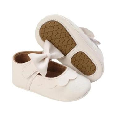Imagem de Sapatos Planos Brancos De PU Para Bebê Menina Com Laço, Sola Macia, Pr