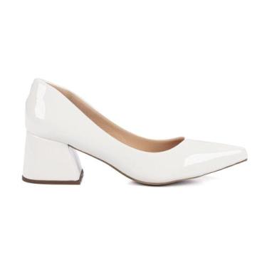 Imagem de Sapato Scarpin Feminino Jjojo Flávia Salto Medio Grosso 7cm, 38, Branc