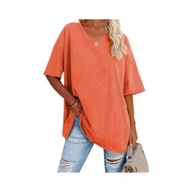 Imagem de Camiseta Feminina plus Size De Cor Sólida Com Decote Em V E Mangas Cur