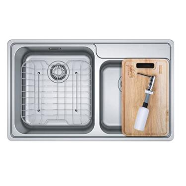 Imagem de Cuba Dupla De Sobrepor Bell Franke 86x48 com Acessórios e Válvula 4,5