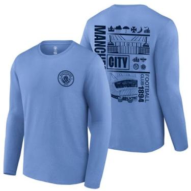 Imagem de Icon Sports Camisetas adultas oficialmente licenciadas pelo Manchester City, City Stadium | Longo | Azul claro, M