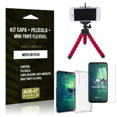 Imagem de Kit Mini Tripé Flexível Moto G8 Plus Tripé + Capinha Anti Impacto + Pe