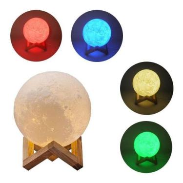 Imagem de Luminária Led 3d De Mesa Lua Cheia Abajur 5 Cores Touch - zem