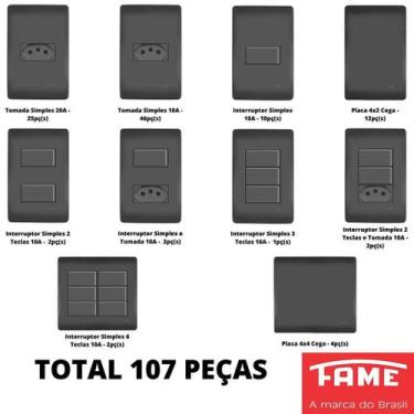 Imagem de 107un Tomadas Interruptores Com Placa 4x2 4x4 Habitat Black FAME K28