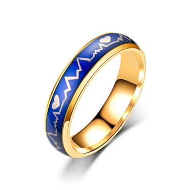 Imagem de Blowin Anel de humor de aço inoxidável IP dourado com mudança de cor de 6 mm Design de batimento cardíaco (10)