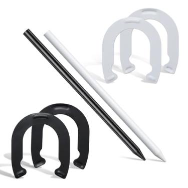 Imagem de COCONUT Jogo De Ferraduras Ao Ar Livre Para Crianças, Kit De Jogo De Ferraduras De Metal Inclui 4 Ferraduras E 2 Estacas, Jogo De Praia Ao Ar Livre Para Crianças (Não Para Adultos) Branco Preto