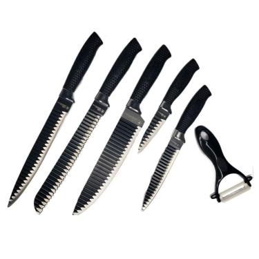Imagem de Kit Facas 6 Peças Aço Inox Churrasco Gourmet Pretas