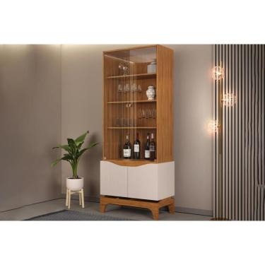 Imagem de Cristaleira Sala Jantar Nice C/ 4 Portas C/2 Vidro 74x181cm Freijó/off White - Dj Móveis