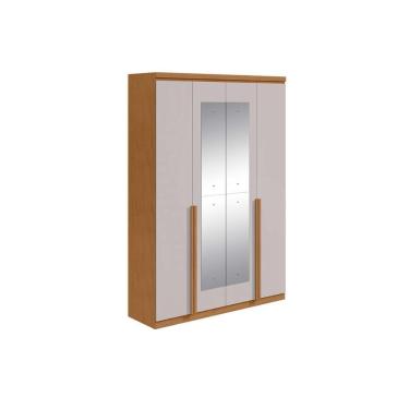 Imagem de Guarda Roupa Solteiro 4 Portas E 2 Gavetas C-espelho Alonzo Amendoa-off White Lopas