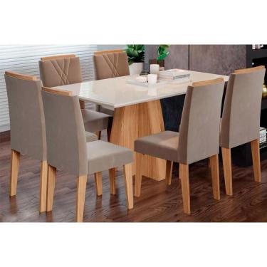 Imagem de Sala De Jantar Completa Patricia C- Tampo Madeirado C- Vidro Canto Reto 160x80cm E 6 Cadeiras Nicole Savana-nature-suede Capuccino - Cimol