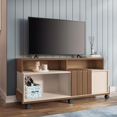 Imagem de Rack Bancada Graci 1.3 Tv Até 50 Polegadas Com Rodizios Castanho/off White