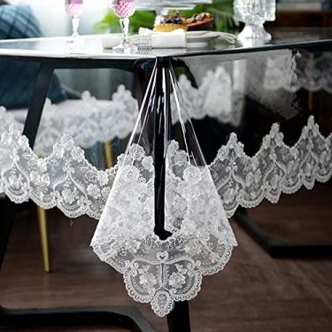 Imagem de Toalha de mesa impermeável de plástico transparente, toalha de mesa retangular de vinil PVC com macramê de renda, à prova de derramamento de óleo, capa de mesa para mesas de jantar, festas e feriados