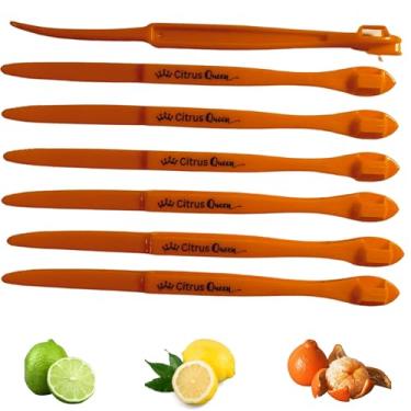 Imagem de Citrus Queen Descascador de frutas | Conjunto de 7 unidades de laranja | Ferramenta de descascar de ponta dupla para laranjas, limões, limões e toranjas | Sem bagunça e reutilizável
