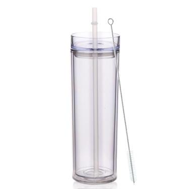 Imagem de Volhoply Copo skinny de plástico de 590 ml, copos de parede dupla com tampa e canudo, caneca de café gelada de viagem reutilizável, copos de água de acrílico fosco sem BPA com canudo para festas