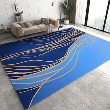 Imagem de Tapete Moderno Gradiente Azul Marinho, Pintura A Óleo Vintage Folha De Ouro Tapete Infantil Antiderrapante, Lavável à Máquina Tapete Respirável Para, Abstract Light Luxury, 90 x 150cm