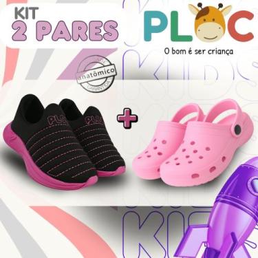 Imagem de Kit 2 Pares: Tênis Calce Fácil Colors Ploc + Babuche Rosa, Color preto