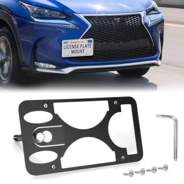 Imagem de Moldura frontal sem furadeira compatível com Lexus NX 2015-2021 Suporte de montagem de gancho de reboque para placa de carro antifurto Capas de etiqueta de carro à prova de ferrugem, acessórios de