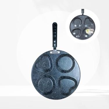 Imagem de Frigideira com 4 Divisórias Antiaderente para Ovos Hamburgers 24,5cm – COR Preta, Cabo Resistente, Alumínio Leve e Resistente Fundo de Indução