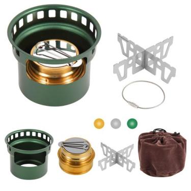 Imagem de Fogão a álcool HUANSHA 2 em 1 Mini para acampar com bolsa de armazenam