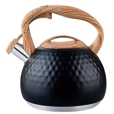 Imagem de wang hao shop Chaleiras de chá, panelas Whistlitea, padrão de martelo, chaleira para fogão, com alça ergonômica de toque legal, bule de chá, adote um botão Openiand Closiuniversal base/preto/tamanho