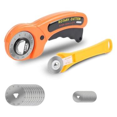 Imagem de Conjunto de cortadores rotativos, kit de cortadores de tecido de 45 mm e 28 mm com 10 lâminas extras cortador rotativo ergonômico, adequado para tecido, couro, artesanato, costura e tecido acolchoado