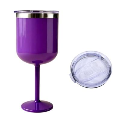 Imagem de Taça Térmica 600ml Com Tampa Copo Dupla Parede Aço Inox Mantém Bebidas Geladas Para Churrascos Ao Ar Livre Ideal Para Gin E Vinho Copo Inox(600ml com Tampa-Roxo)