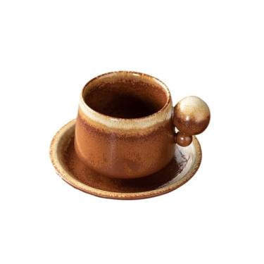 Imagem de URGDWEKJY Xícara de café de cerâmica transformada em forno com alça de bola criativa retrô para uso doméstico xícara de café da manhã com leite (A)