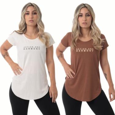 Imagem de Kit 2 Blusa Feminina Academia Fitness Action - Sallada Mista, Marfim, 