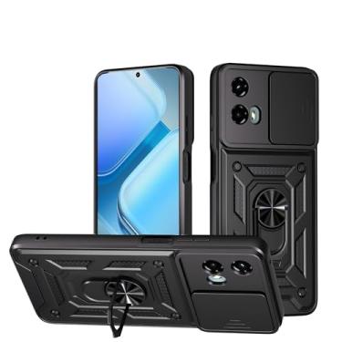 Imagem de RKINC Capa para Motorola Moto G 5G 2024 com capa deslizante para câmera e anel giratório com suporte de grau militar à prova de choque com suporte magnético para carro, preta