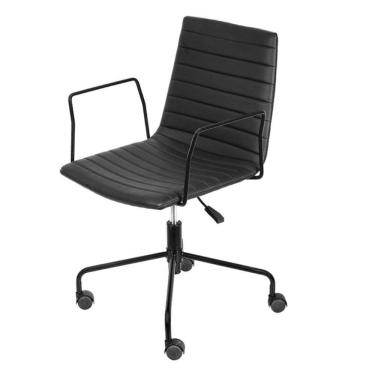 Imagem de Cadeira Escritório Giratória Baixa Lima Or Design Em Pu Preto Base Aço Preto Rodízio Nylon