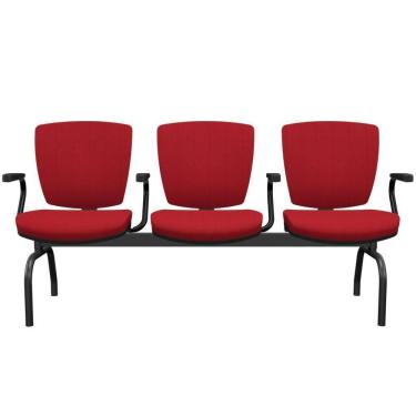 Imagem de Cadeira Longarina 3 Lugares Aeroporto Recepção Preto Baixa Flexi P03 Poliéster Vermelho - Lyam
