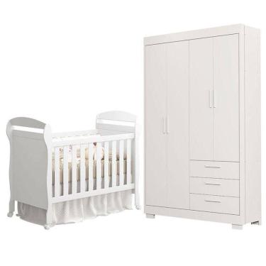 Imagem de Berço Americano Danny E Guarda Roupa Infantil Zaki Branco Acetinado - Reller