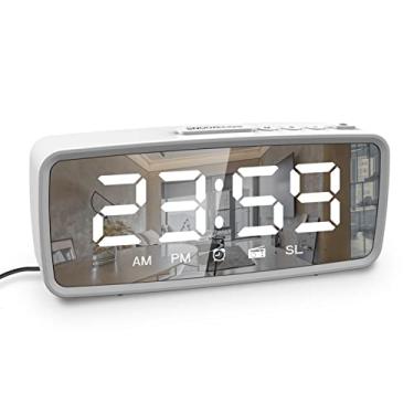 Imagem de Relógio de Alarme Digital 5 1 com Rádio FM Display Espelho 3 Níveis Dimmer Timer Sono Ajustável Modo Escuro 12 24H para