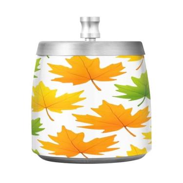 Imagem de Qilmy Cinzeiro colorido de aço inoxidável com tampa - Cinzeiro de cigarro à prova de vento sem cheiro sem fumaça para casa, escritório, carro, pátio, varanda (uso interno e externo)