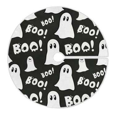 Imagem de JUZIHAI Saia de árvore de Halloween Boo Tapete para árvore de Natal, enfeites de decoração de férias para ambientes internos e externos, 91 cm