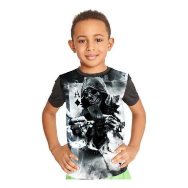 Imagem de Camiseta Infantil Caveira Skull Baralho Full Print Ref:87 - Smoke