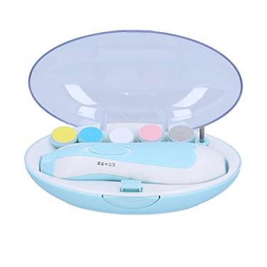 Imagem de Lixa de unha de bebê, lixa de unha de bebê elétrica, aparador de lixa de unha de bebê com 6 cabeças de moagem Kit de limpeza de esmalte para crianças e adultos (azul)