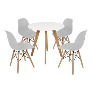 Imagem de Mesa Laura 80cm Branca + 4 Cadeiras Eames Eiffel - Cinza - Made Moveis