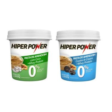 Imagem de 2 Pastas De Amendoim Integral Com Whey Protein Hiper Power 1Kg (1Coco