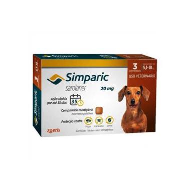 Imagem de Simparic Antipulgas 20Mg Cães 5,1 A 10Kg - C/3 Comprimidos - Zoetis
