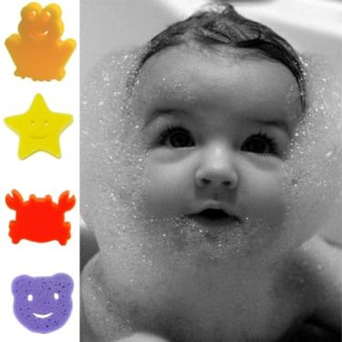 Imagem de Kit 4 Esponja Banho Infantil Divertido Espumante Desenho Cores Variados