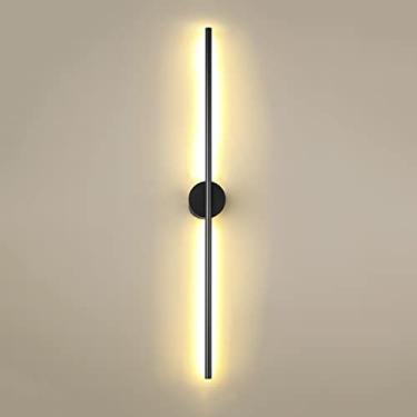 Imagem de Candeeiro de parede LED de tira longa estilo nórdico moderno candeeiro de parede linear de alumínio para escadas quarto sala de estar decoração de fundo preto + branco quente 60 cm 11 W