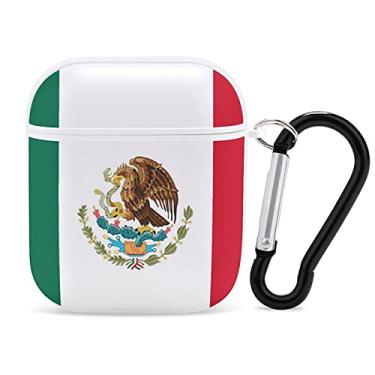 Imagem de YouTary Padrão de bandeira do México compatível com AirPods 1 e 2, capa com chaveiro, capa de fone de ouvido, unissex, à prova de choque, acessórios de carregamento sem fio