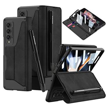 Imagem de DEMCERT Para Samsung Galaxy Z Fold 3 5G com slot S Pen, capas armaduras militares protetoras de corpo inteiro antiarranhões capa de couro rígido fino com protetor de tela para Galaxy Z Fold 3 5G (preto)