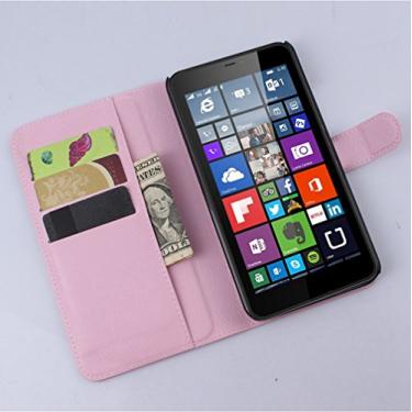 Imagem de Capa carteira Microsoft Lumia 640XL, capa carteira flip de couro PU premium com compartimento para cartão, suporte e fecho magnético [capa interior à prova de choque de TPU] Compatível com Microsoft