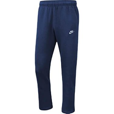 Imagem de Nike Calça masculina NSW Club com bainha aberta, azul marinho meia-noite/azul marinho/branco, pequeno
